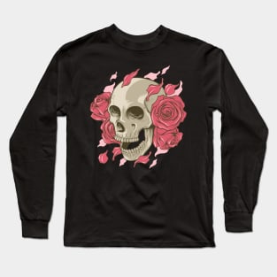 skull rose retro Long Sleeve T-Shirt